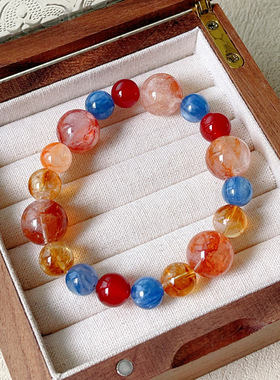 天然蓝晶石黄胶花多宝水晶手串时尚气质百搭女款手饰饰品