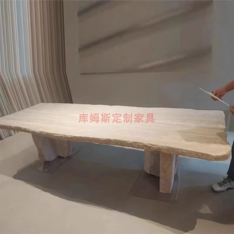 天然洞石餐桌意式极简别墅酒店简约样板房设计师款网红展示复古桌