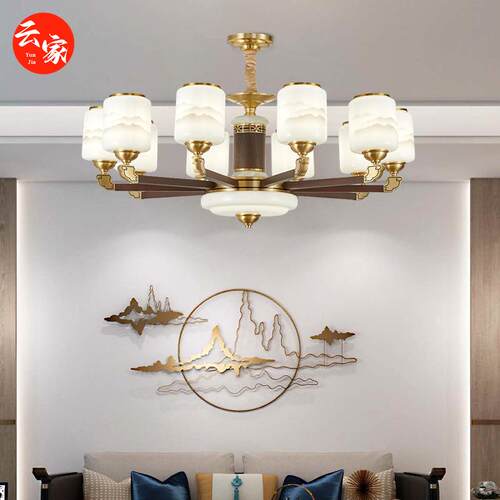 中国风全铜大吊灯新中式别墅实木灯具餐厅火锅店饭店景区酒店茶楼