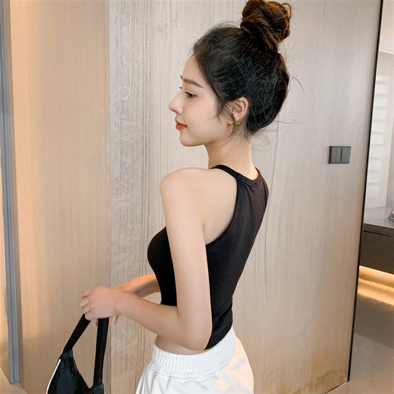 新品挂脖吊带背心女夏2025新款带胸垫紧身运动上T衣性感露背内搭