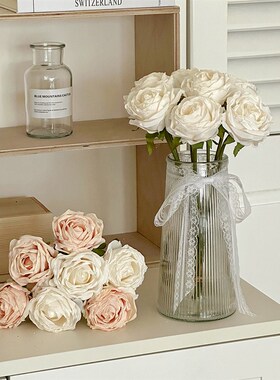 极速简约轻奢客厅装饰花仿真w玫瑰花烤边荔枝玫瑰月季假花桌面摆