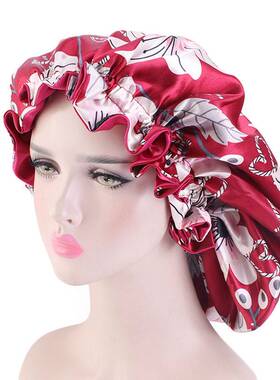 极速New Large Lace Satrin Nightcap Plus Size Double Layer Ro