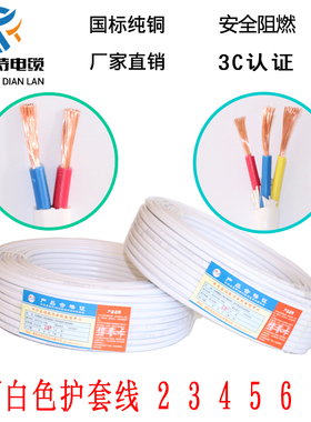 极速rvv三芯护套线n铜芯电线软家用电源线白色国标电缆2.5 4 6平