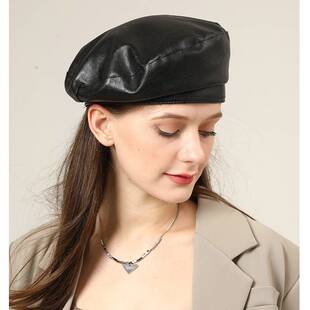 极速New Mefn Women Beret Hat Leather Beret Caps Unisex Bucke