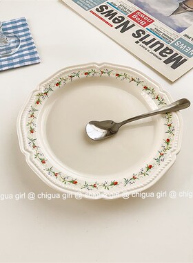 极速韩国ins风藤条花法式t浮雕餐盘碟子陶瓷甜品水果盘复古vintag