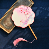 极速中国风古典长柄古风汉u服团扇走秀舞蹈女宫庭宫扇旗袍圆扇可