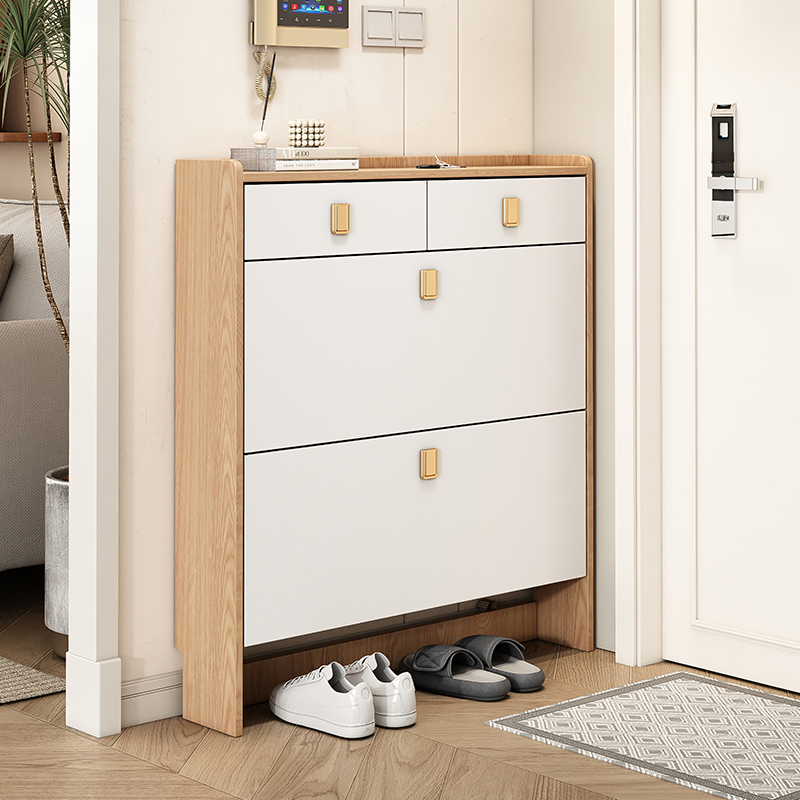 极速北欧实木超薄翻斗鞋柜带挂衣架多功能门厅柜R家用门口进门收
