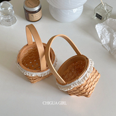 极速迷你花篮手提野餐花篮田x园风摆件编织篮干花仿真花篮卧室装