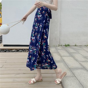 女装 系带半身裙女r波西米亚雪纺长裙大码 碎花裹裙胖MM 一片式 新品