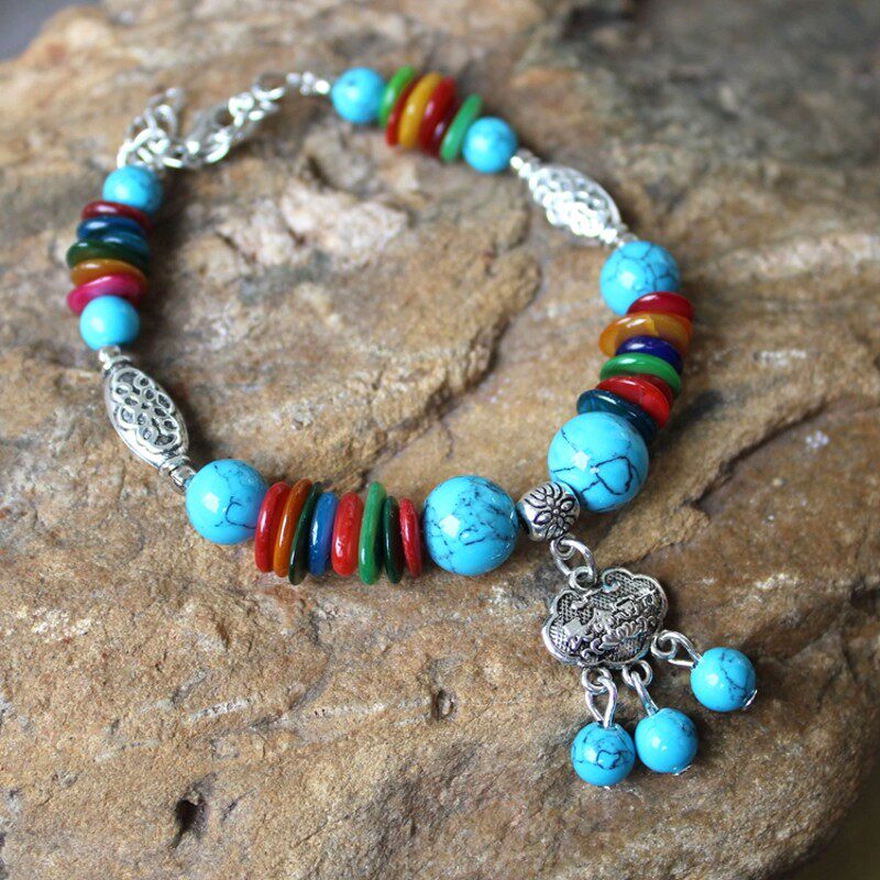 极速西藏复古民族风饰品混批 女y藏银长命锁绿松石手链厂家直销QS