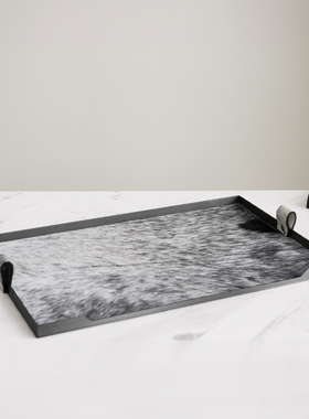 新品新品现代轻奢金属马毛几何托盘摆件售楼处P样板间客厅收纳盘