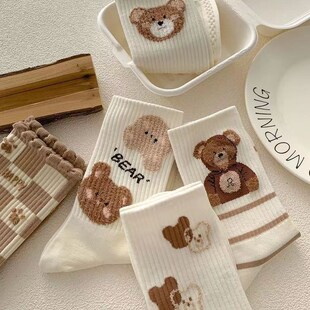 新品袜子女秋冬中筒袜保暖加厚纯棉防臭J白色可爱女生运动长筒卡