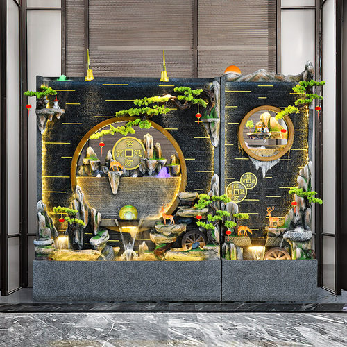 极速大型a落地流水屏风假山流水幕墙客厅办公室水景摆件装饰开业