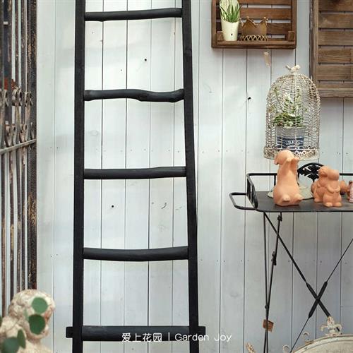 极速2023爱上花园 原木实木黑色W梯子木梯花架