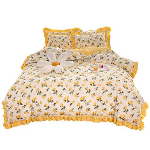 极速韩式公主风床裙款四件套100全棉I纯棉床单被罩四季床上用品三