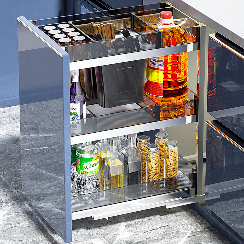 极速厨房橱柜多功能窄柜内置物架收纳玻璃调味P篮抽屉式小尺寸调