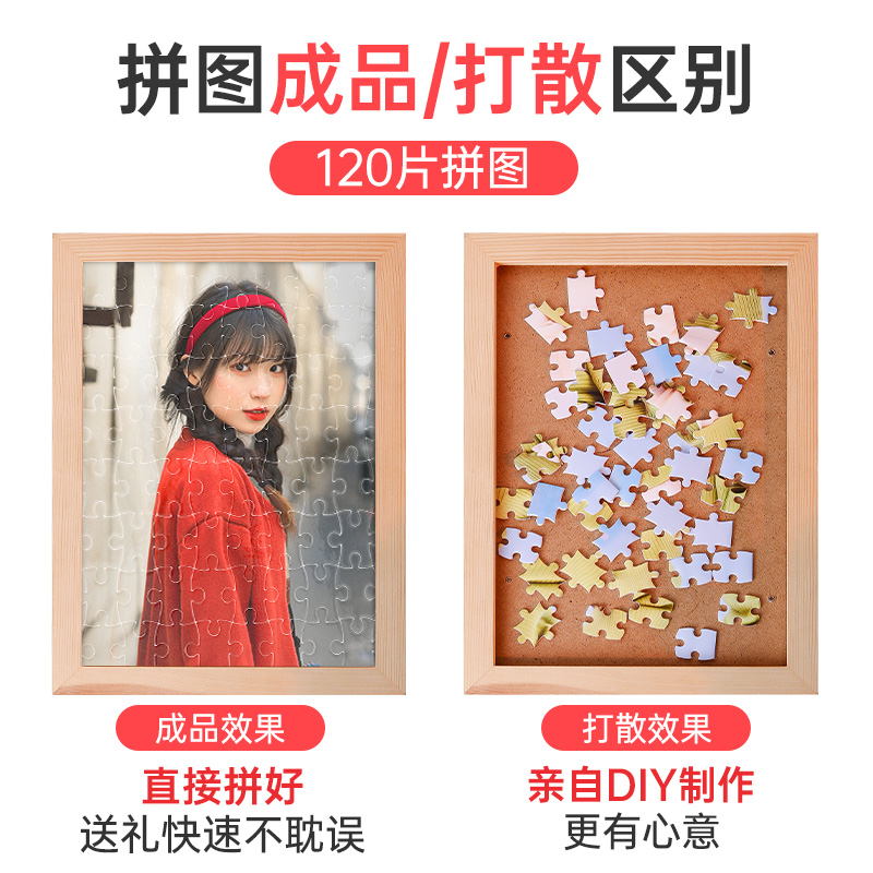 极速照片拼图定制人m像图片订制diy手工情侣生日礼物女朋友带相框