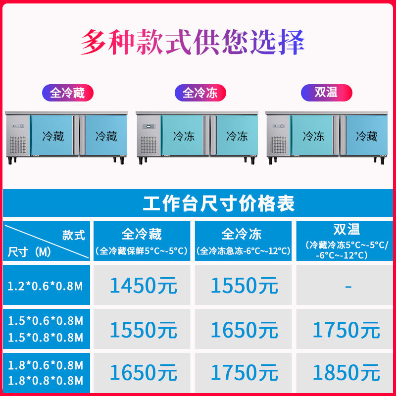 极速冷藏工作台冰箱商p用卧式保鲜平冷柜冷冻双温奶茶店水吧操作