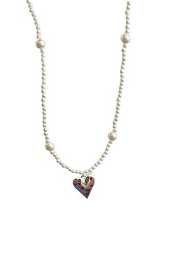 极速小众设计感珍珠粉钻爱心项链A 甜酷辣妹桃心吊坠珍珠颈炼 珍