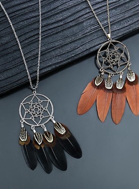 极速波西米亚嬉皮风印第安饰品项链羽E毛流苏长版毛衣炼invia复古