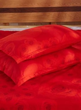 极速枕头枕套单棉双人大红色v情侣48Ex74结婚庆一对两只装枕芯套