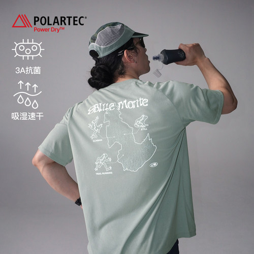 蓝岐夏季户外运动吸湿速干短袖POLARTEC蛙息线路印花抗菌T恤男