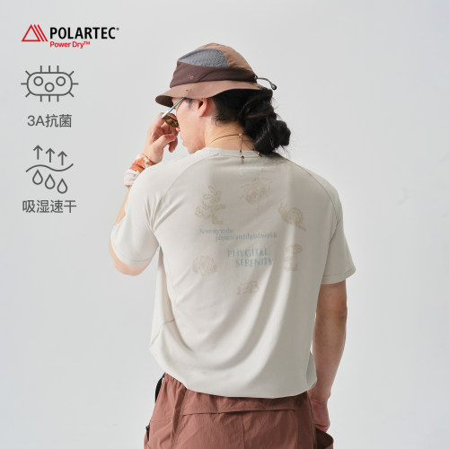 蓝岐户外运动吸湿速干溯溪短袖POLARTEC自然系图腾印花抗菌T恤男
