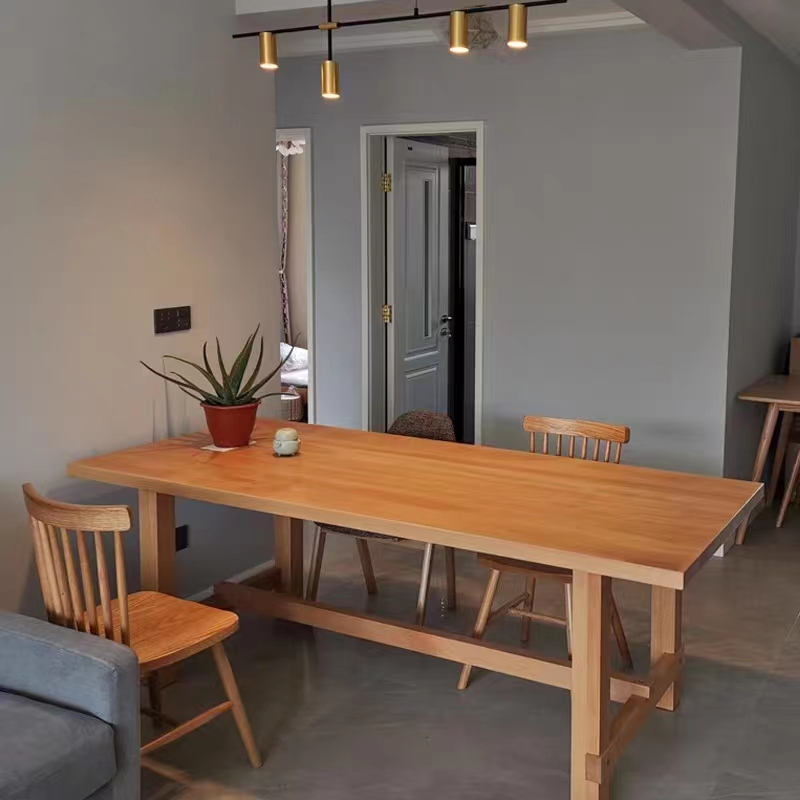 极速纯实木餐桌长条o桌家用客厅实木大书桌绘画桌一体工作台原木