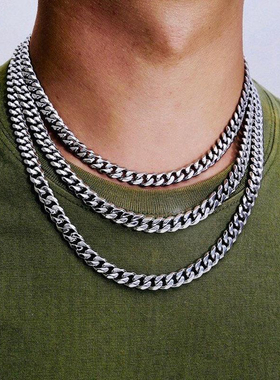 极速2021 Fashion Cuba Chain NecBklace Men Titanium Steel 8mm