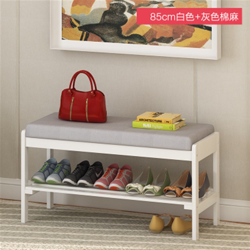 极速实木布艺换鞋凳m简约现代鞋架欧式田园穿鞋凳布艺家用门口穿