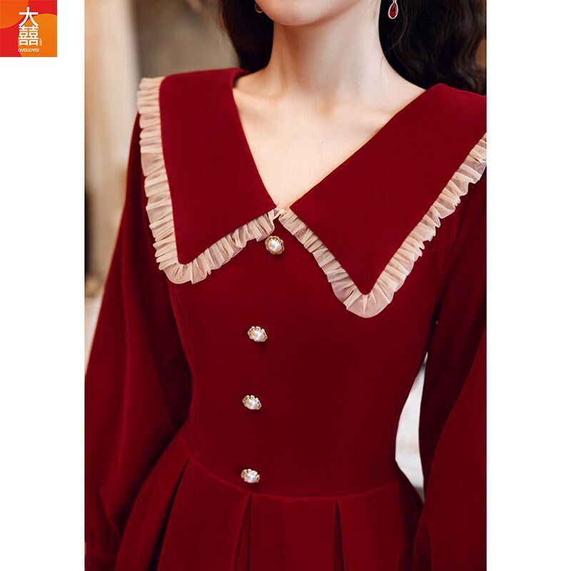 新品敬酒服新娘高腰孕妇女2025婚纱晚礼服I红色大码胖mm 200斤加