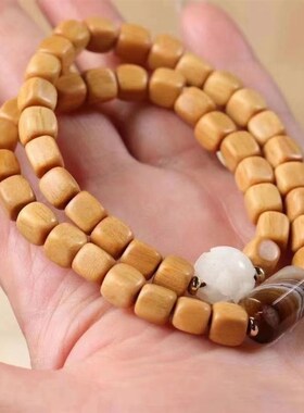 新品正宗天然檀香双圈方块珠x手链女文玩念珠手串复古原木天然香