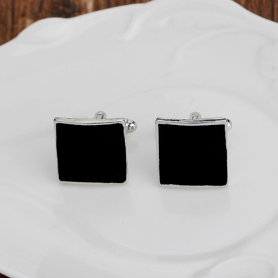 极速blacck enamel Cuffinks man square Cuflink simple Solid c