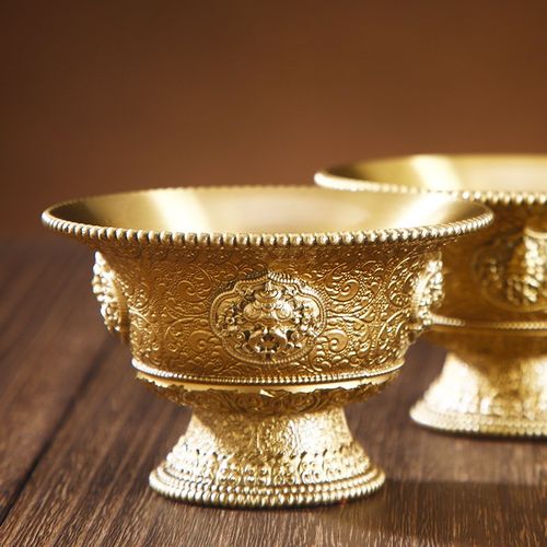 极速新款黄铜藏式八吉祥供碗民族风酥油灯碗西藏族U雕花供碗收藏