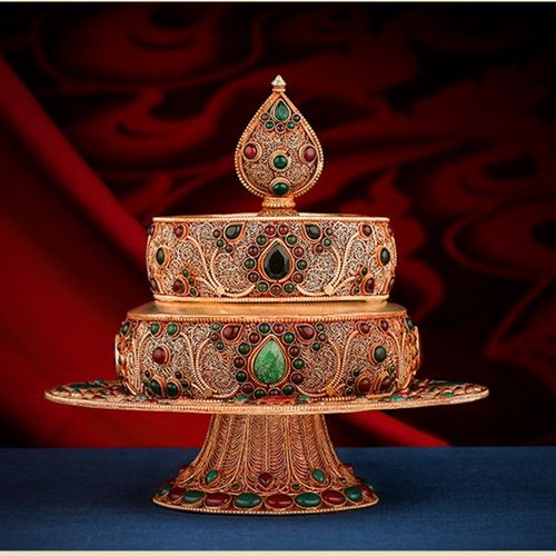 极速尼泊尔c掐丝修供曼扎盘莲花盘藏式曼达盘镶嵌宝石曼茶罗修盘1