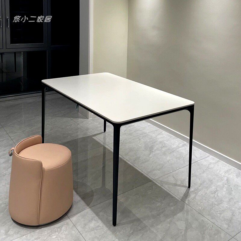 极速意式极简德利丰岩板餐桌 纯白 饭H桌小户型长方形桌子现代轻