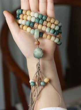 新品渐变菩提手串绕指柔阴皮菩B提根手链老型桶佛珠手串文玩男女