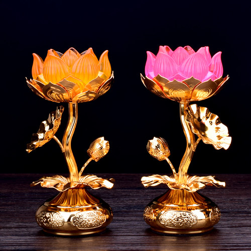 极速有缘佛具仿琉璃莲q花烛台供佛前酥油灯底座室内复古蜡烛供灯