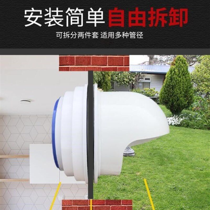 极速厨房穿墙止逆阀排风管抽油烟机通风管玻璃P窗排气管蝶式逆转