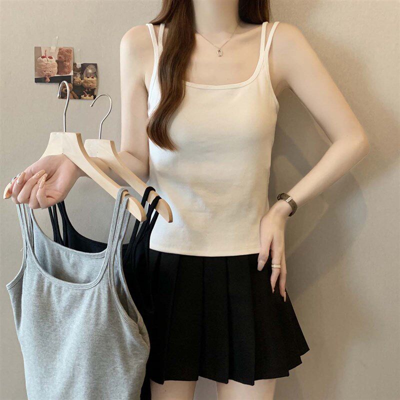 新品美背带胸垫吊带背心女内搭2A025新款夏季大码显瘦短款无袖上
