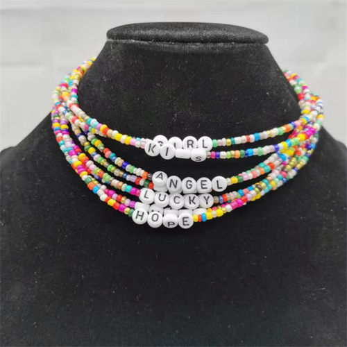极速Boho Hfandmade Diy Rice Bead Necklace Letter Lucky Love