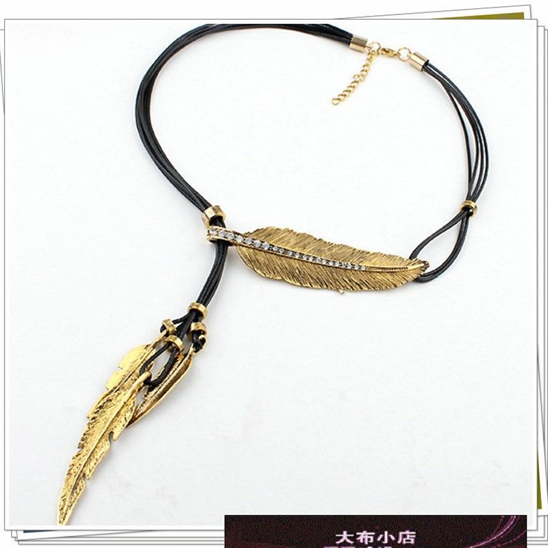 极速女项链饰品羽毛树叶镶钻黑皮绳多层流苏 士锁骨链.毛衣链欧美,饰品/流行首饰/时尚饰品新,项链,淘宝优惠券,粉丝福利购,淘宝优惠卷