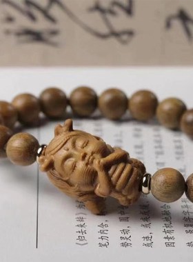 新品绿檀木手串度母创意小龙女手链D佛珠念珠单圈复古风0.8圆珠手