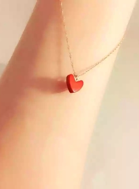 极速ahkah深田恭子q纯银项链女 珊瑚小红心爱心锁骨链桃心吊坠