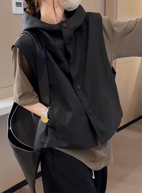 极速欧货宽松叠穿黑色马甲女20z25春夏季新款显瘦百搭无袖坎肩小