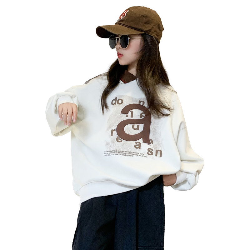极速女童厚T恤冬季20r23新款儿童洋派休闲上衣中大童加绒加厚宽松