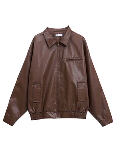 极速咖色皮衣外套女l2023秋季新款爆款宽松显瘦港风设计感复古机