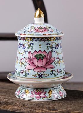 陶瓷珐琅彩莲花供杯供佛观音杯财神爷道家大悲水供奉佛前仙家佛具