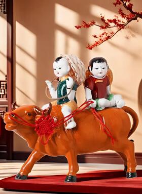 序强陶瓷工艺摆饰软装家居摆设景德镇瓷器饰品玄关创意陶瓷牛生肖