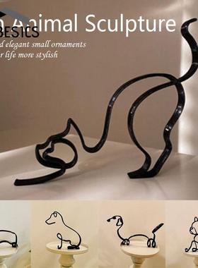 北欧家居创意狗狗极简艺术雕塑摆件装饰金属工艺品书桌摆饰